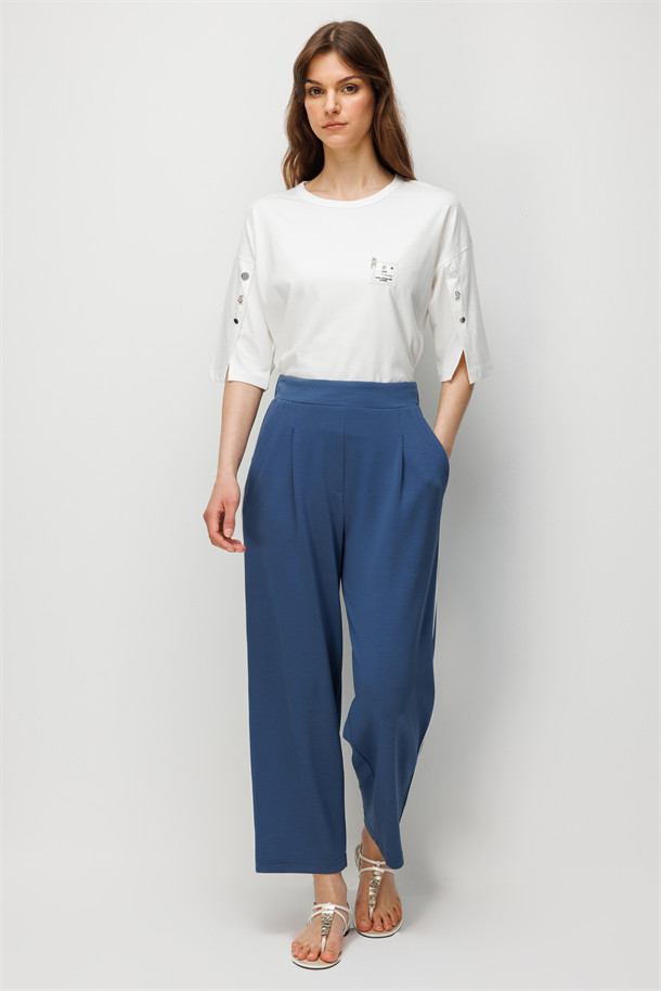 Şerit Detaylı Modal Pantolon-İNDİGO