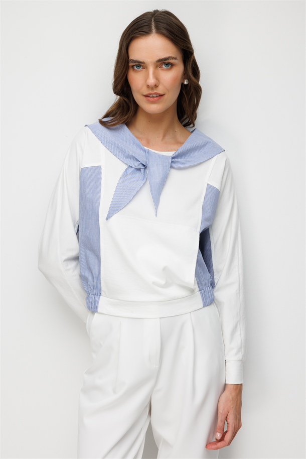 Seyyar Yaka Detaylı Bluz-EKRU