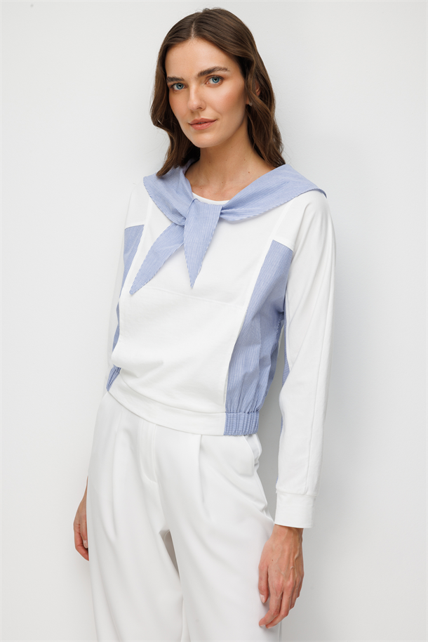 Seyyar Yaka Detaylı Bluz-EKRU