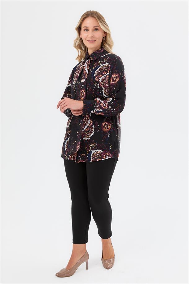 Şifon Büyük Beden Gömlek-BORDO