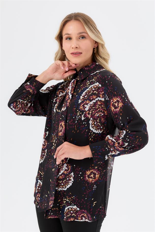 Şifon Büyük Beden Gömlek-BORDO