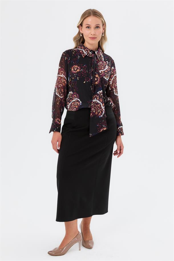 Şifon Büyük Beden Gömlek-SİYAH