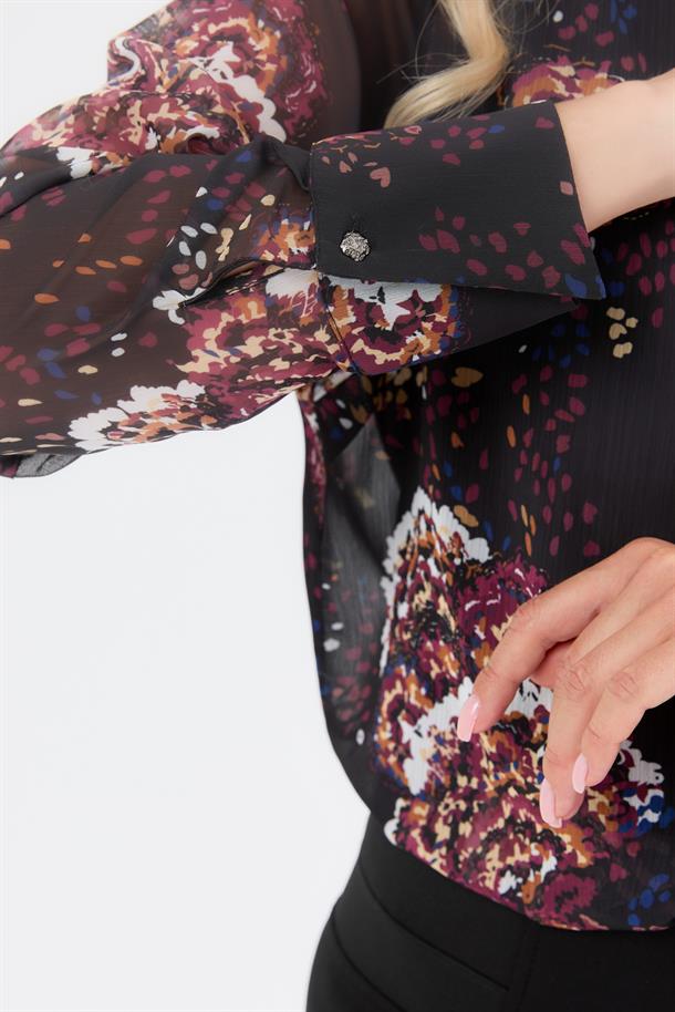 Şifon Büyük Beden Gömlek-SİYAH