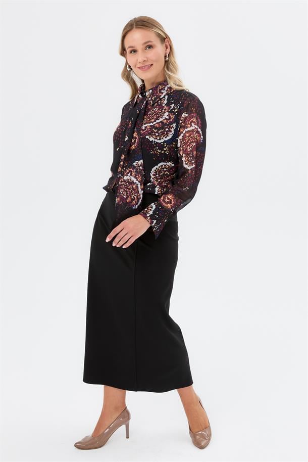 Şifon Büyük Beden Gömlek-SİYAH