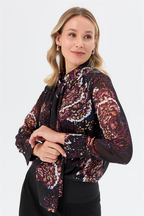 Şifon Büyük Beden Gömlek-SİYAH