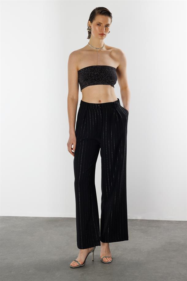 Sim Çizgi Detay Krep Pantolon-SİYAH