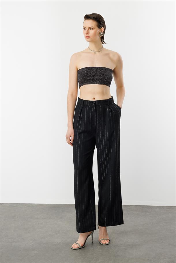 Sim Çizgi Detay Krep Pantolon-SİYAH