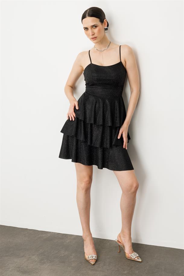 Sim Detay Kısa Abiye Elbise-SİYAH