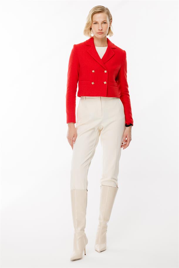 Sim Detaylı Crop Ceket-KIRMIZI