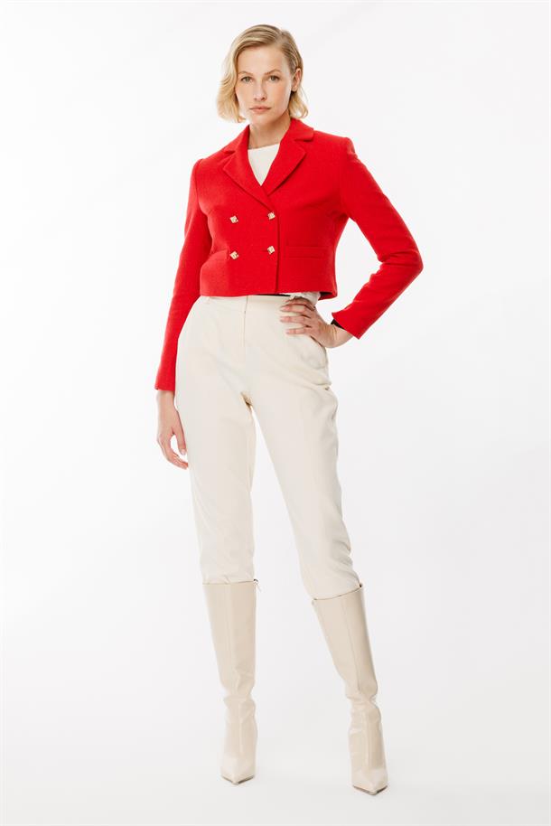 Sim Detaylı Crop Ceket-KIRMIZI
