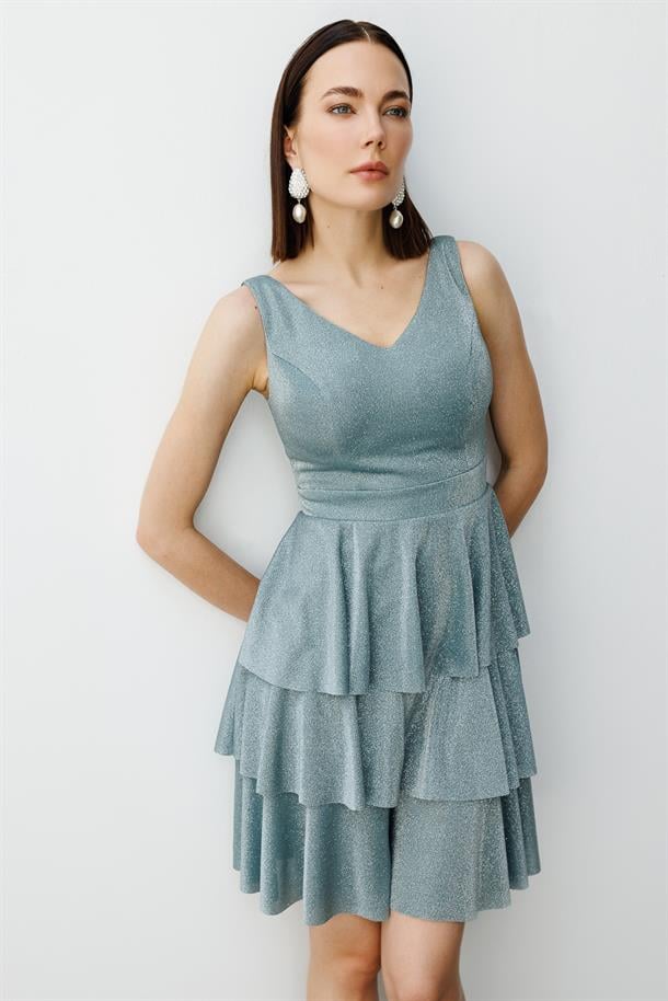 Simli Kat Kat Kısa Abiye-MINT