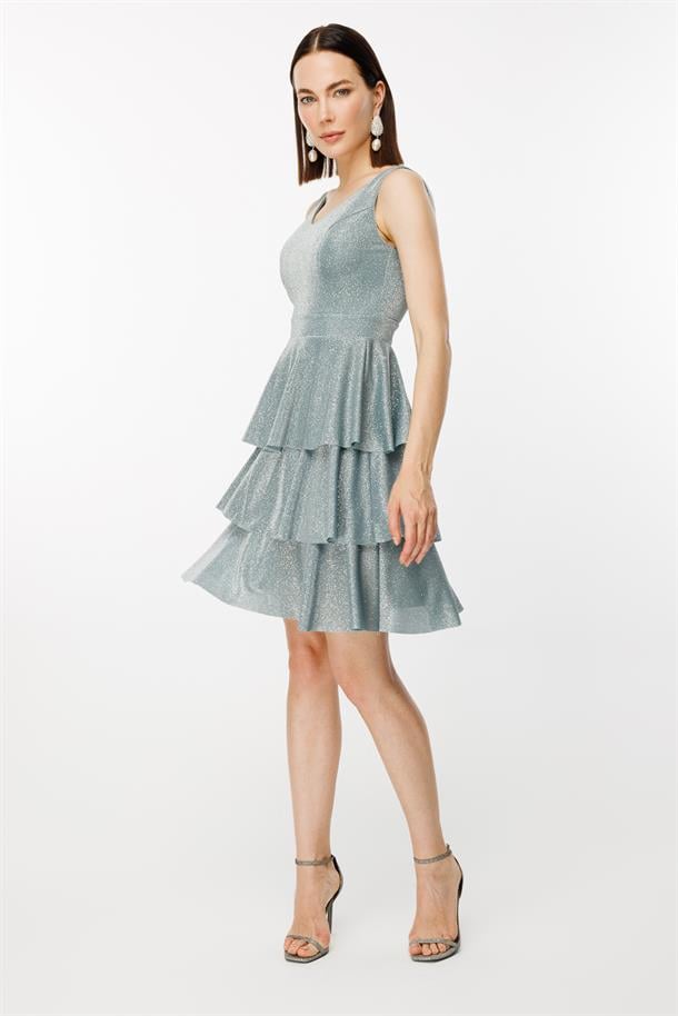 Simli Kat Kat Kısa Abiye-MINT