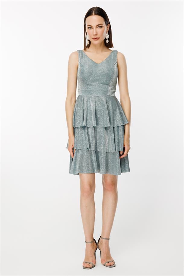 Simli Kat Kat Kısa Abiye-MINT