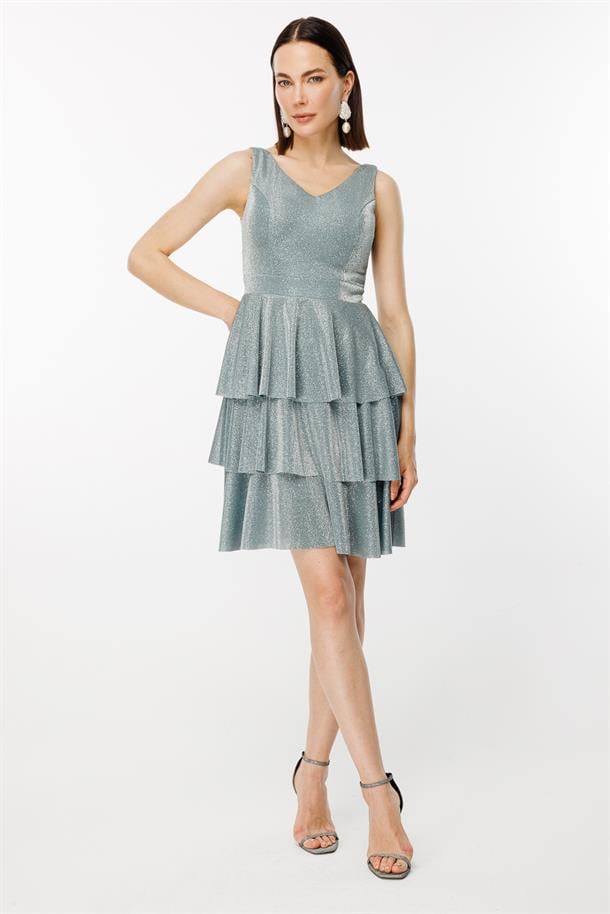 Simli Kat Kat Kısa Abiye-MINT