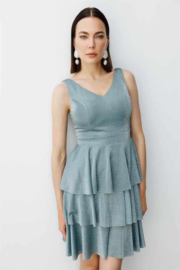 Simli Kat Kat Kısa Abiye-MINT