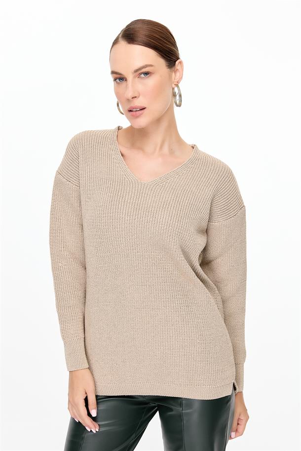 Simli V Yaka Triko Kazak-TAŞ