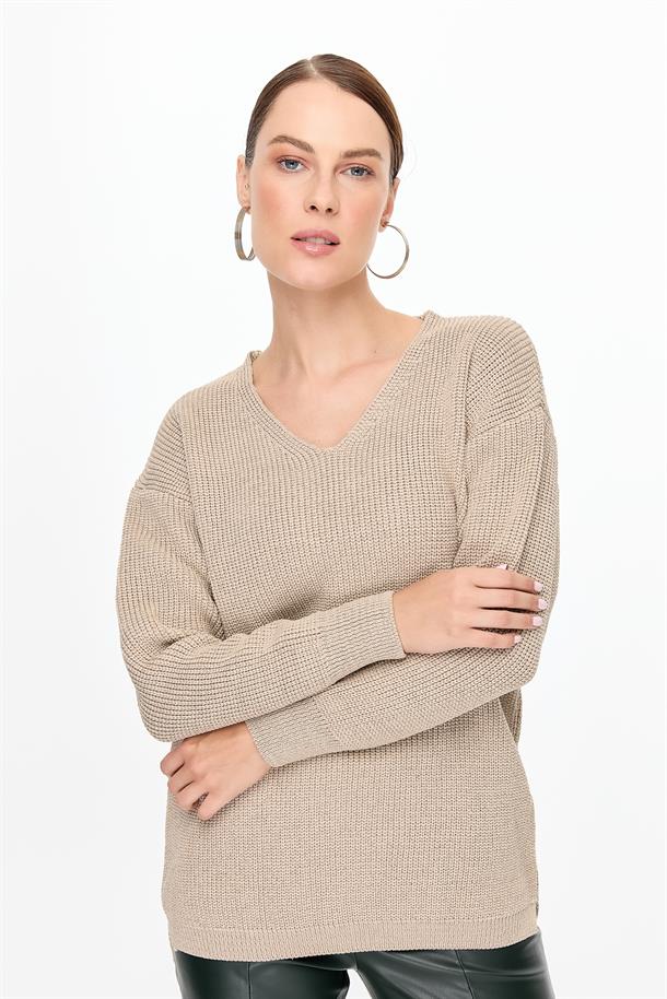 Simli V Yaka Triko Kazak-TAŞ