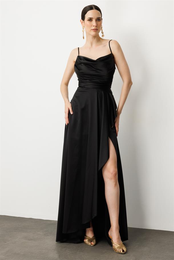 Sırt Detay Abiye Elbise-SİYAH