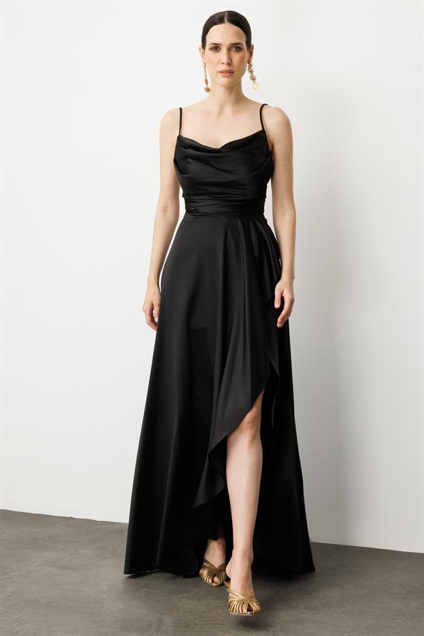 Sırt Detay Abiye Elbise-SİYAH