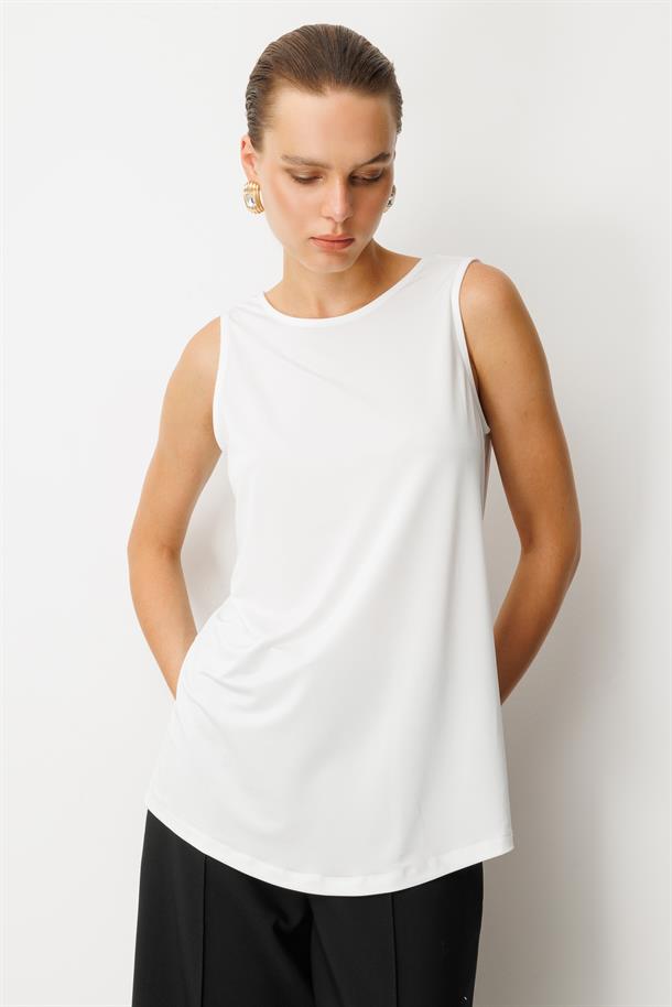 Sırt Detaylı Kolsuz Bluz-KEMIK