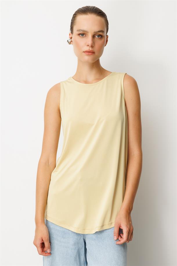 Sırt Detaylı Kolsuz Bluz-SARI