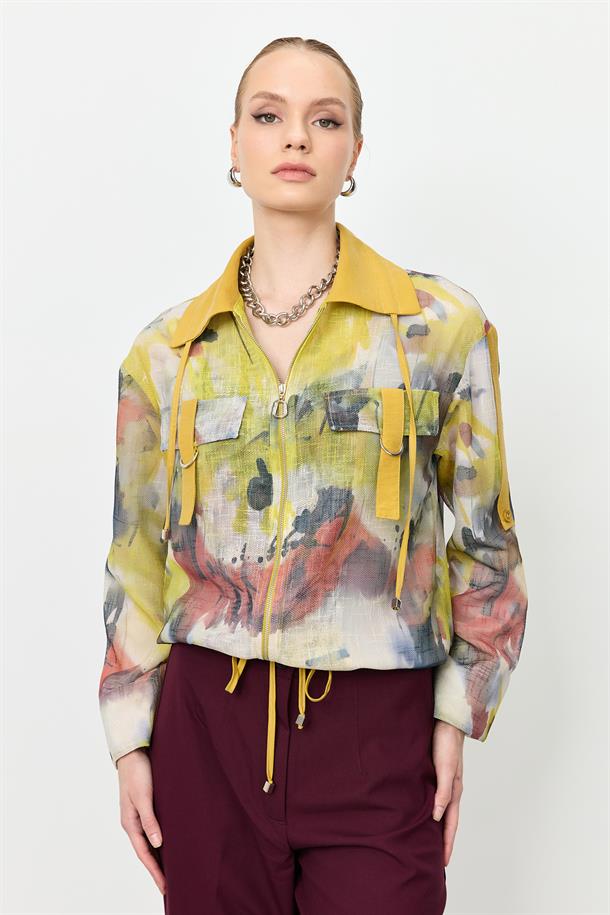 Soyut Desen File Bluz-SARI