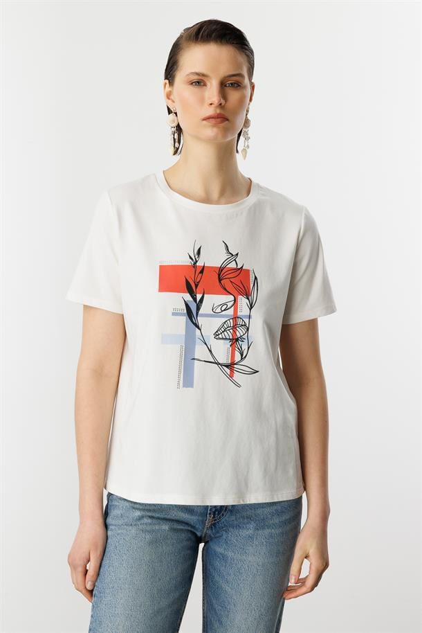 Soyut Desen Pamuklu Bluz-KEMIK