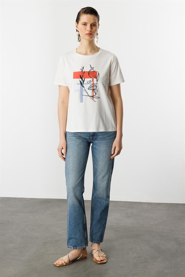 Soyut Desen Pamuklu Bluz-KEMIK