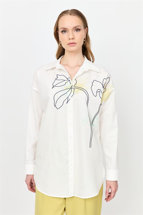 Soyut Desen Pamuklu Gömlek-KEMIK