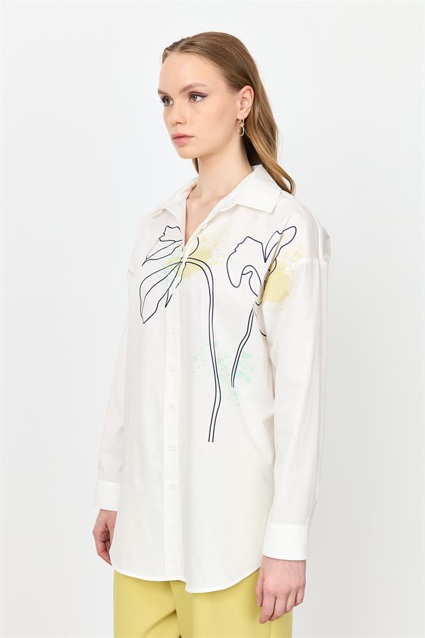 Soyut Desen Pamuklu Gömlek-KEMIK