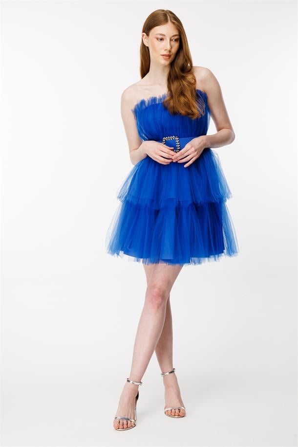 Straplez Kat Kat Tül Abiye-SAX