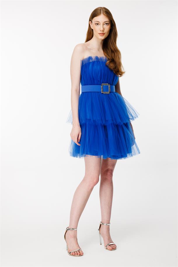 Straplez Kat Kat Tül Abiye-SAX