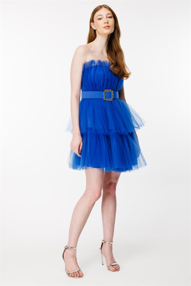 Straplez Kat Kat Tül Abiye-SAX