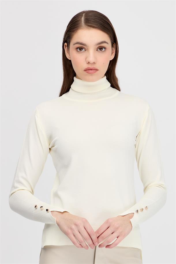 Tam Balıkçı Basic Triko Kazak-EKRU