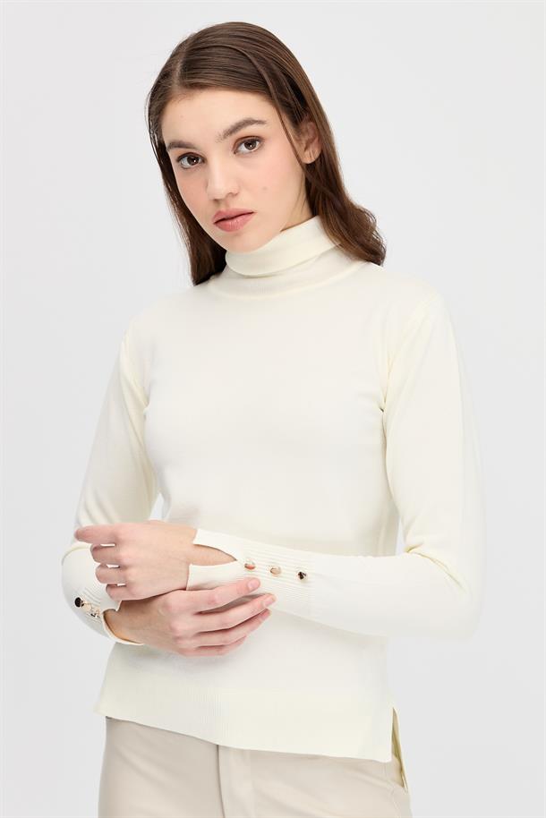 Tam Balıkçı Basic Triko Kazak-EKRU