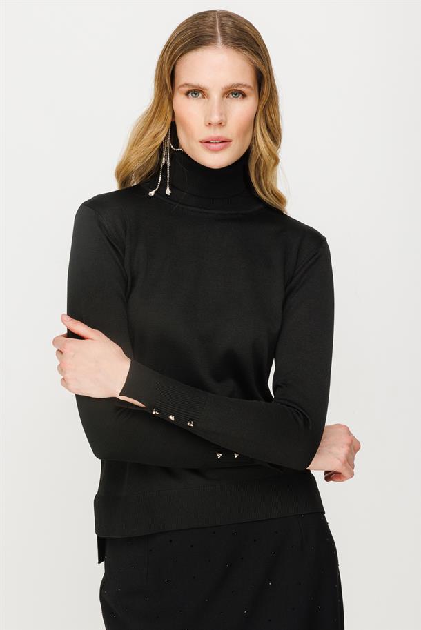 Tam Balıkçı Basic Triko Kazak-SİYAH