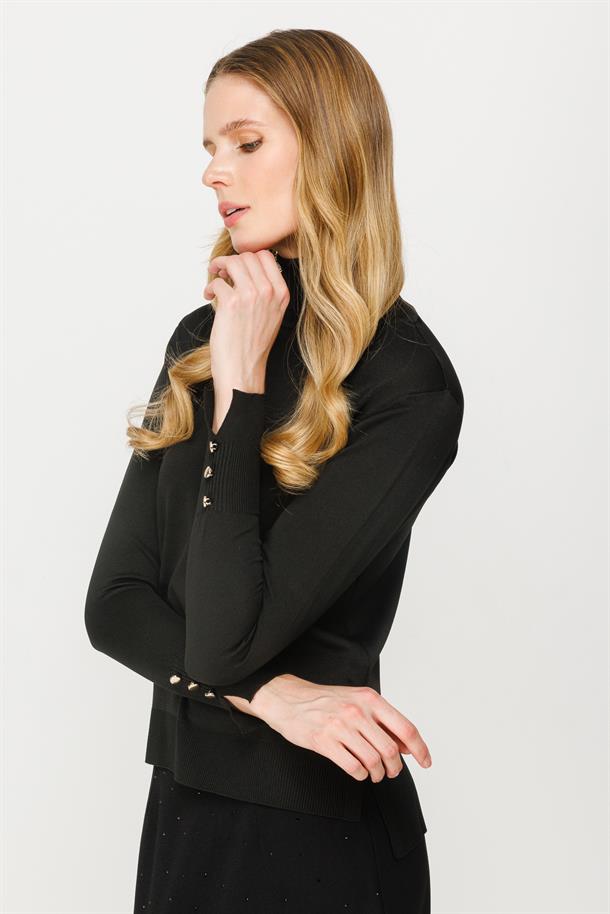 Tam Balıkçı Basic Triko Kazak-SİYAH