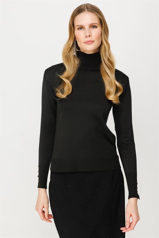 Tam Balıkçı Basic Triko Kazak-SİYAH