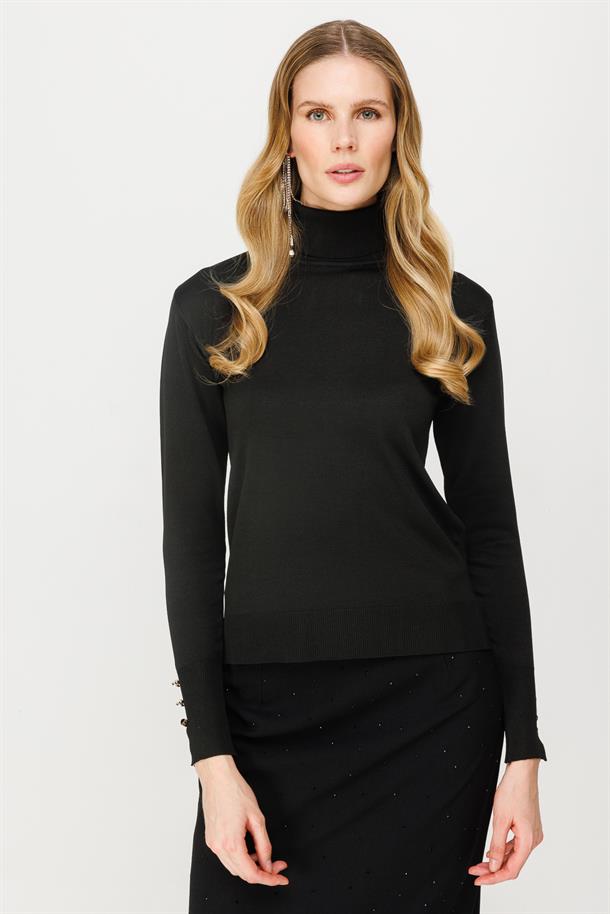 Tam Balıkçı Basic Triko Kazak-SİYAH