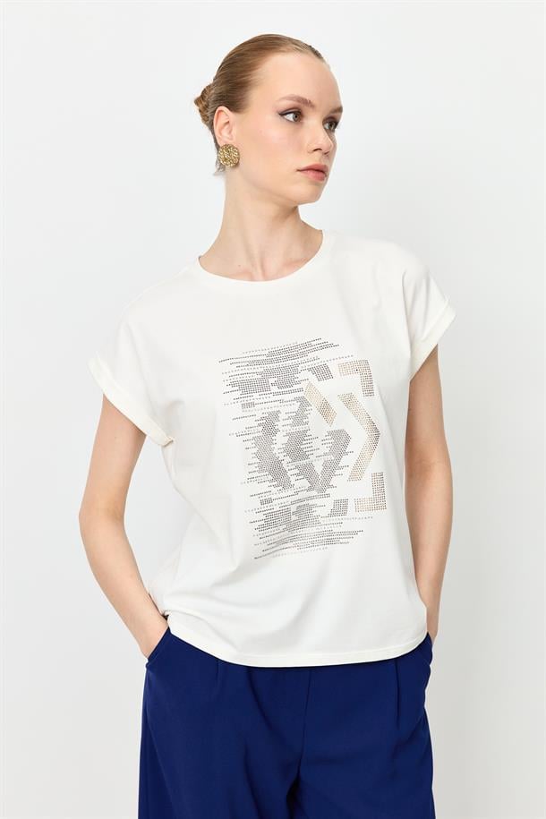 Taş Desen Pamuklu Bluz-KEMIK