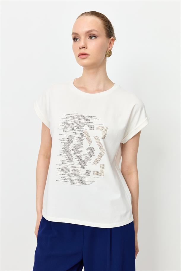 Taş Desen Pamuklu Bluz-KEMIK