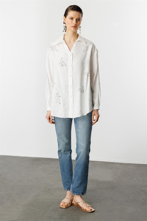 Taş Detay Desenli Gömlek-KEMIK