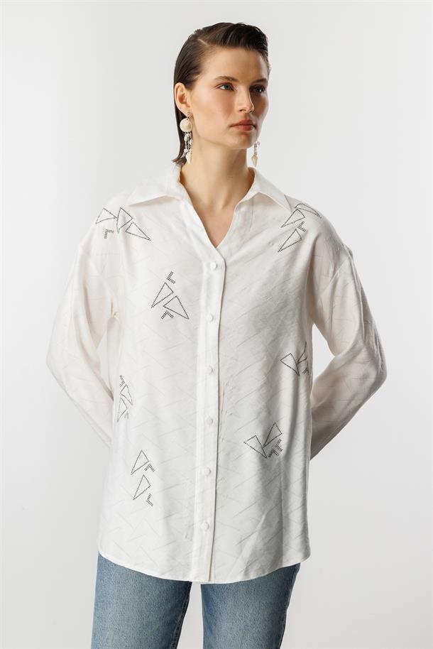 Taş Detay Desenli Gömlek-KEMIK
