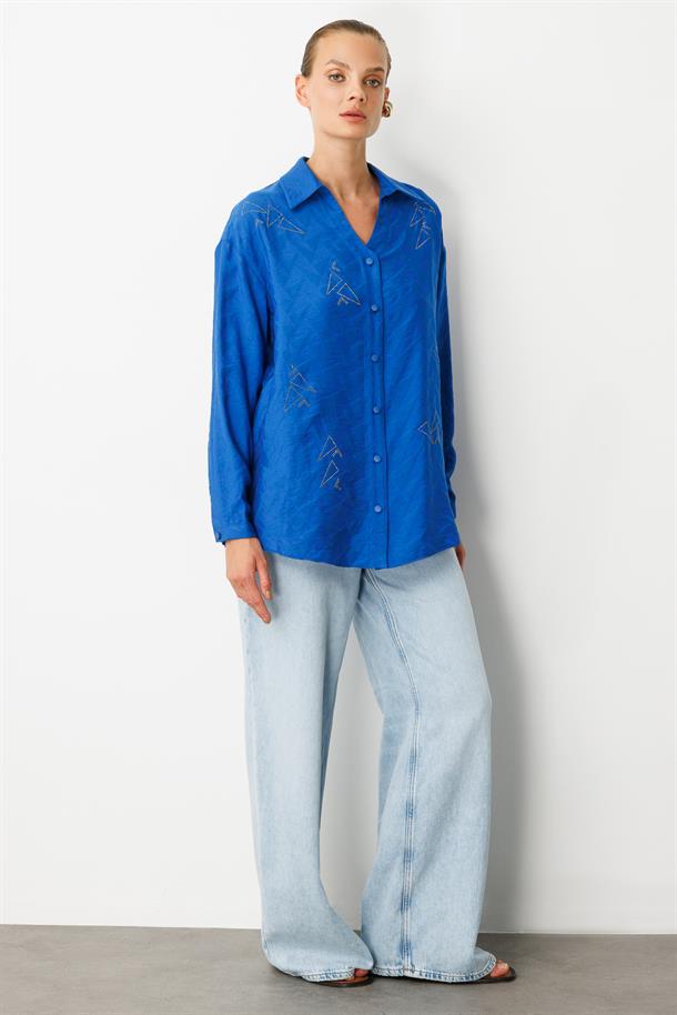 Taş Detay Desenli Gömlek-SAX