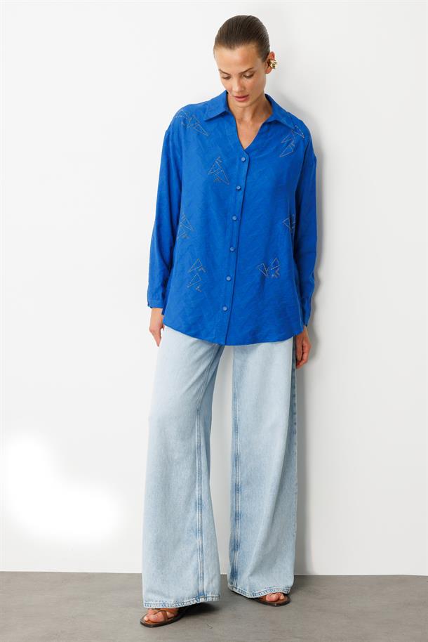 Taş Detay Desenli Gömlek-SAX