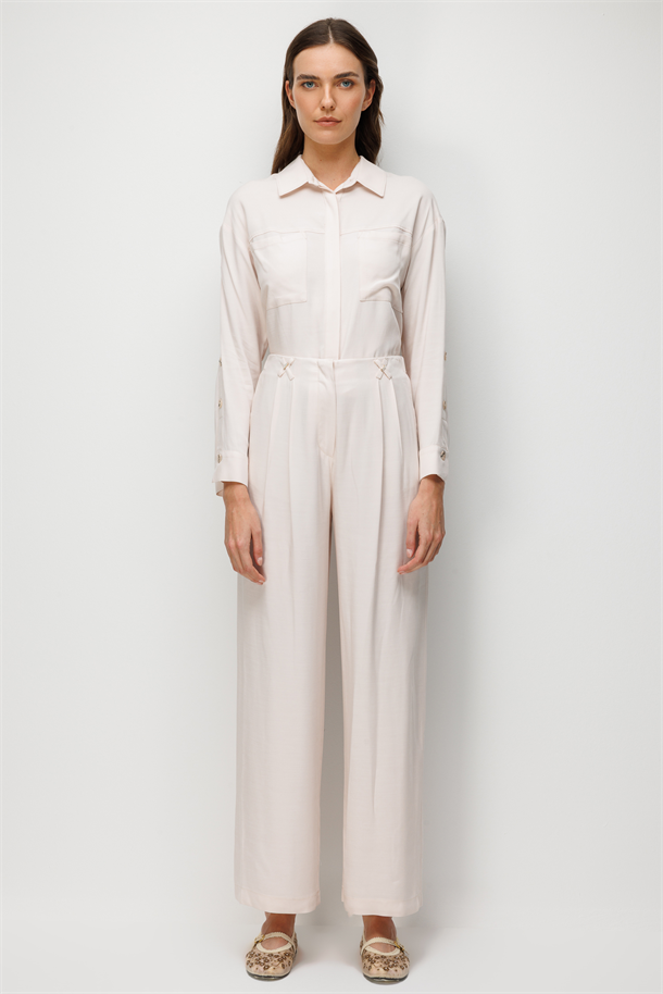 Taş Detay Pileli Pantolon-PUDRA