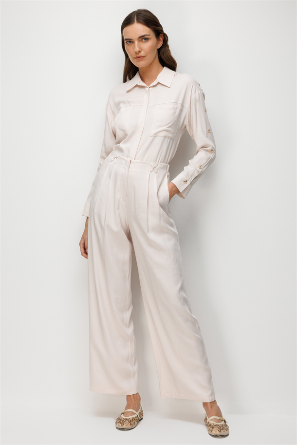 Taş Detay Pileli Pantolon-PUDRA