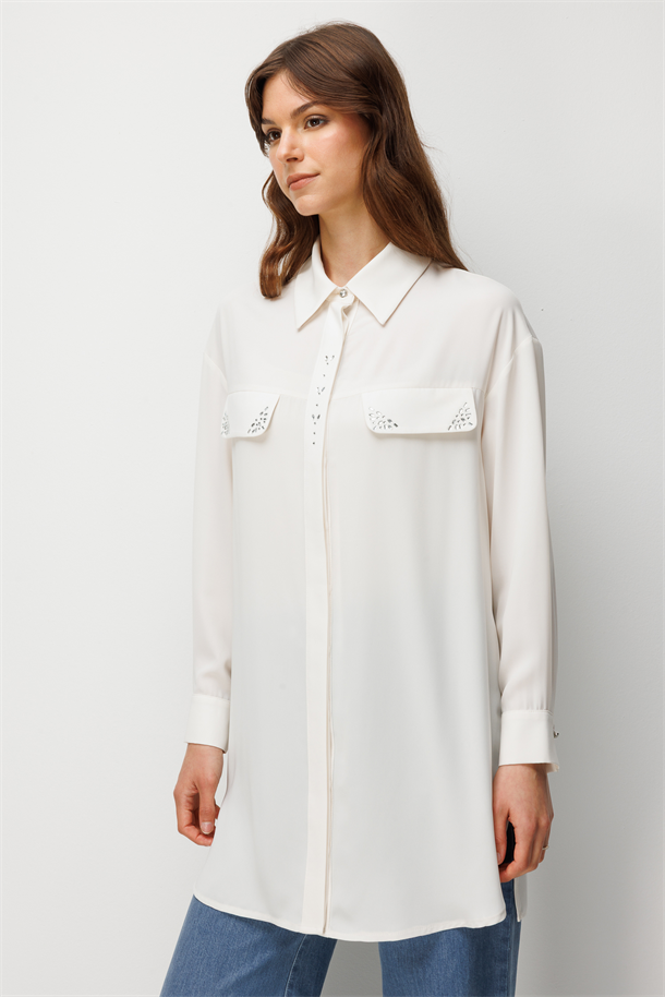 Taş İşleme Detaylı Tunik Gömlek-KEMIK