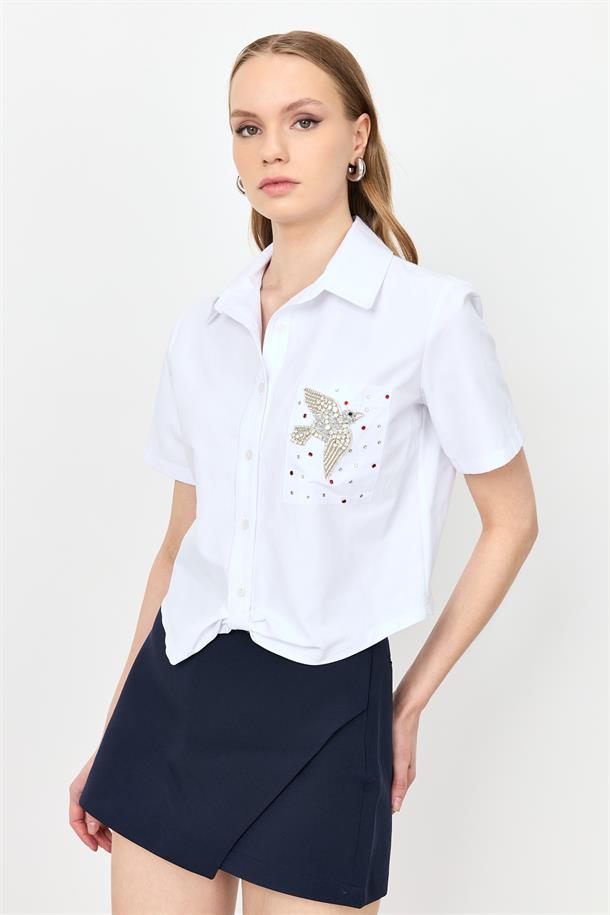 Taş İşleme Kuş Figürlü Gömlek-KEMIK