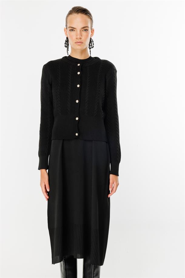 Triko Elbise ve Hırka İkili Takım-SİYAH